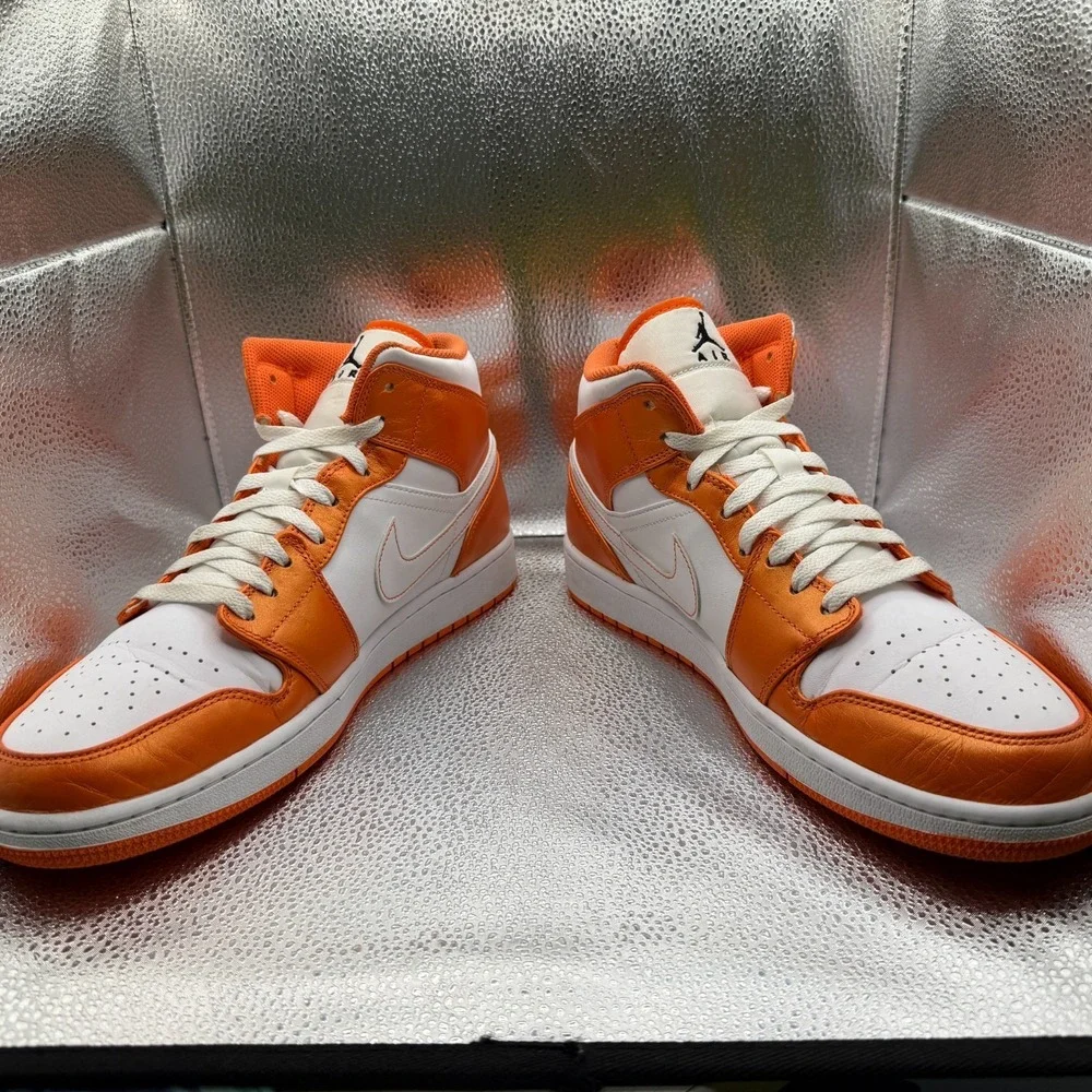 Size 12 Air Jordan 1 SE Mid Electro Orange White Mens Athletic Shoes‎ DM3531-800